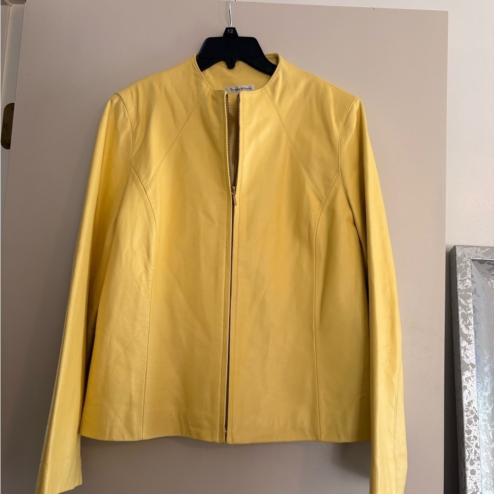 ⛱️🔥Yvonne Marie - Yellow Lamb Leather Collarless Jacket - 12